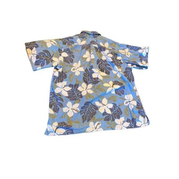 Go Barefoot  Blue with Green Hawaiian Fern Palm Floral Pop Over Shirt Size X LAR - Picture 5 of 5